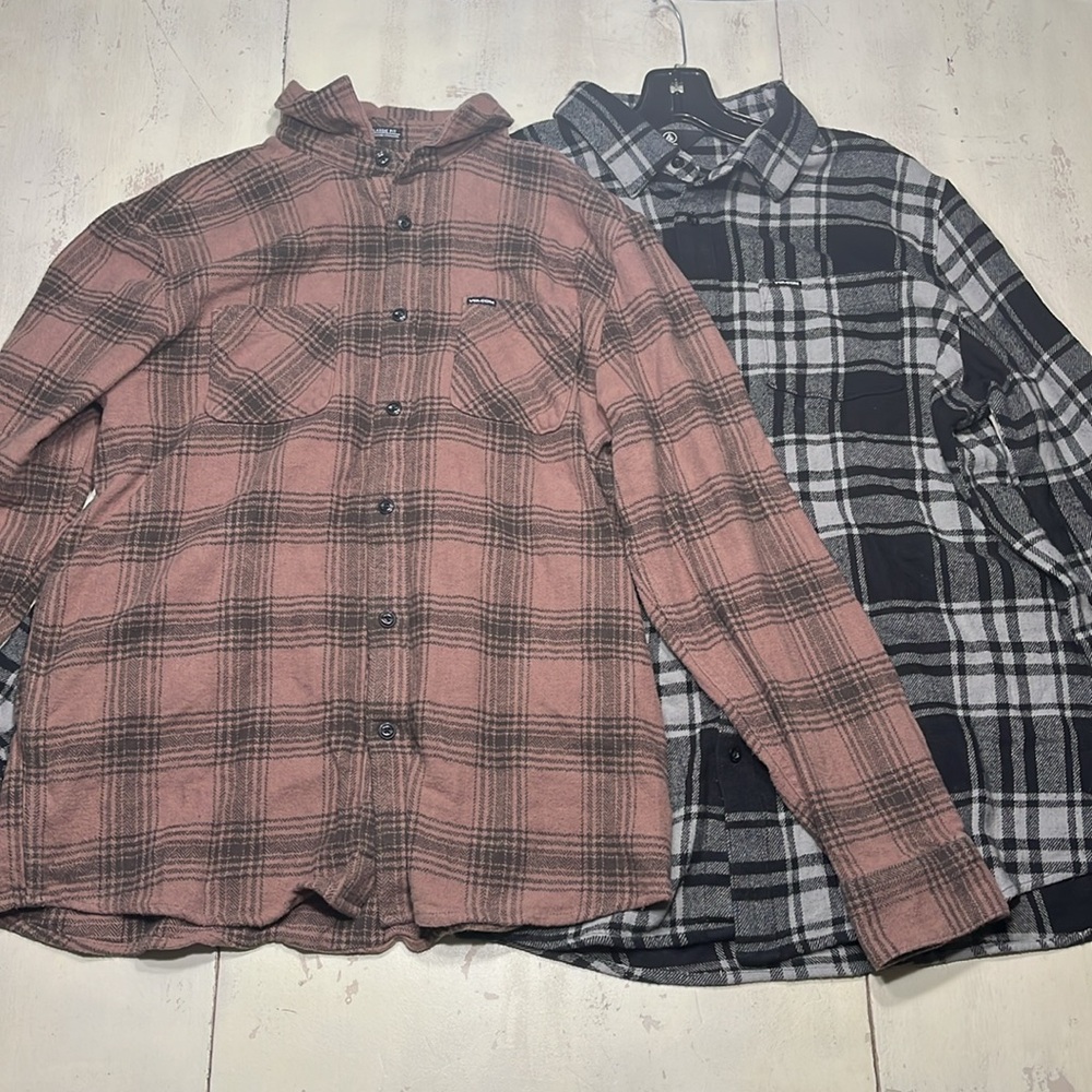 Black and brown Volcom flannels